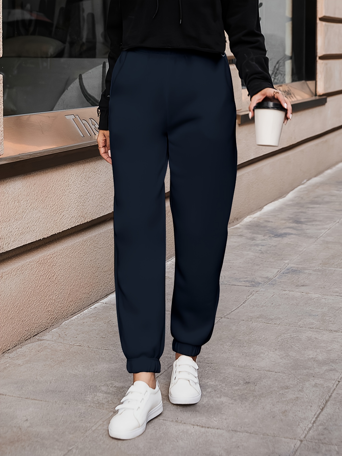 GWNWTT Women's Sweatpants Drawstring Waist Slant Pocket Palazzo Pants  Sweatpants (Color : Black, Size : X-Small)