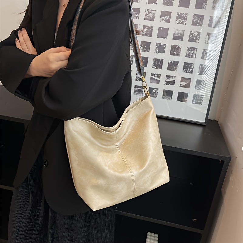 Geometric Strap Hobo Bag Large Capacity Soft PU Leather Crossbody Bag