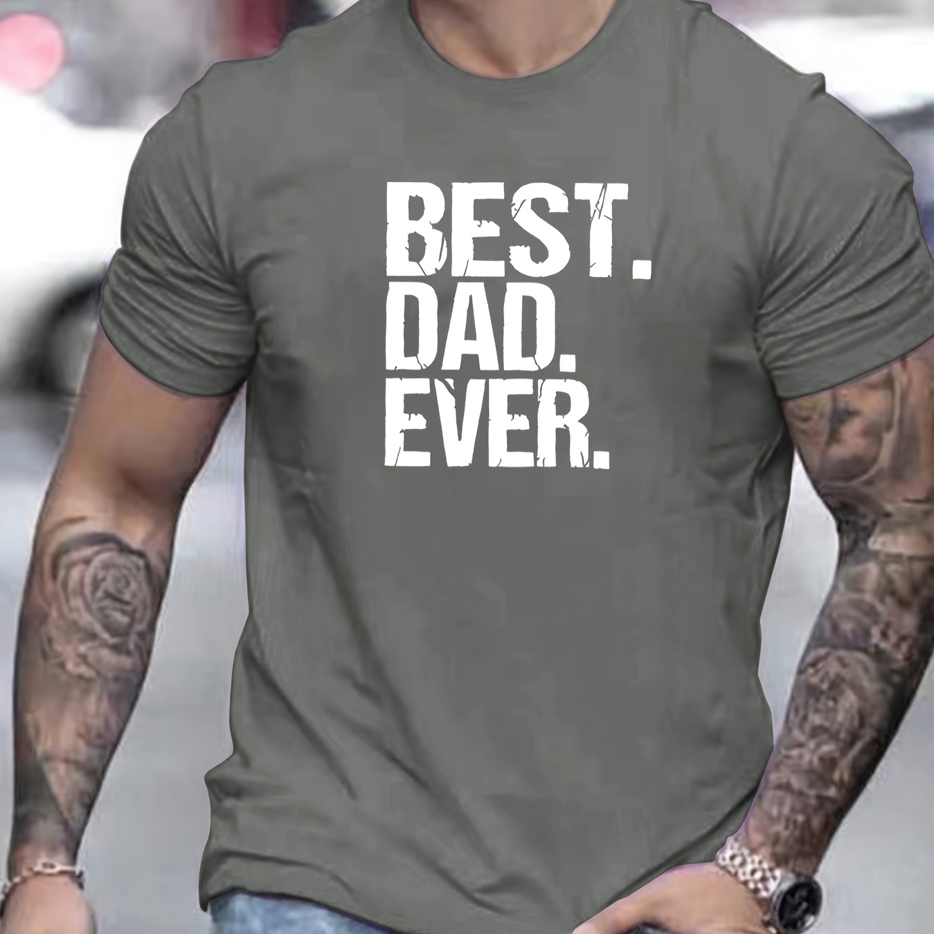 

Best Dad Ever "creative Print Stylish T-shirt For Men, Casual Summer Top, Comfortable And Fashion Crew Neck Short Sleeve, Suitable For Daily Wear