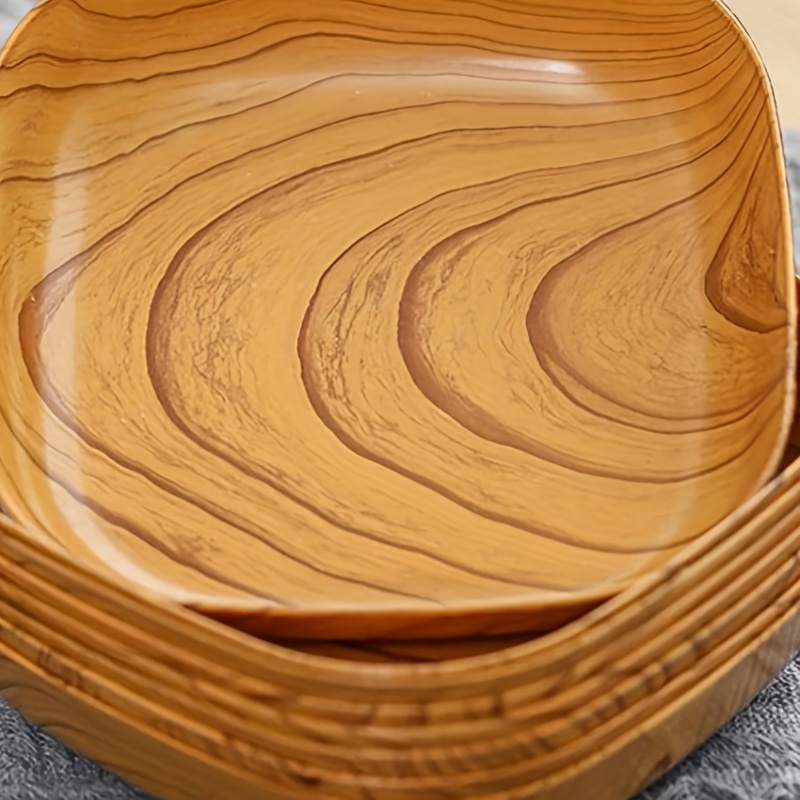 

9pcs Creative Wood Grain Plastic Snack Plates - , Easy-to-clean, Space-saving Design For Vinegar Dish, Restaurant, Sushi, , Dried Fruit, Snack Tray, And Bone Spitting Dish - Eid Mubarak Celebration