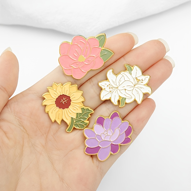 1pc Beautiful Design Cartoon Cute Alloy Colorful Flowers Paint Badge Pin for Clothes and Backpack Gift for Couple,$2.99,TZ445【5-pack】,Temu