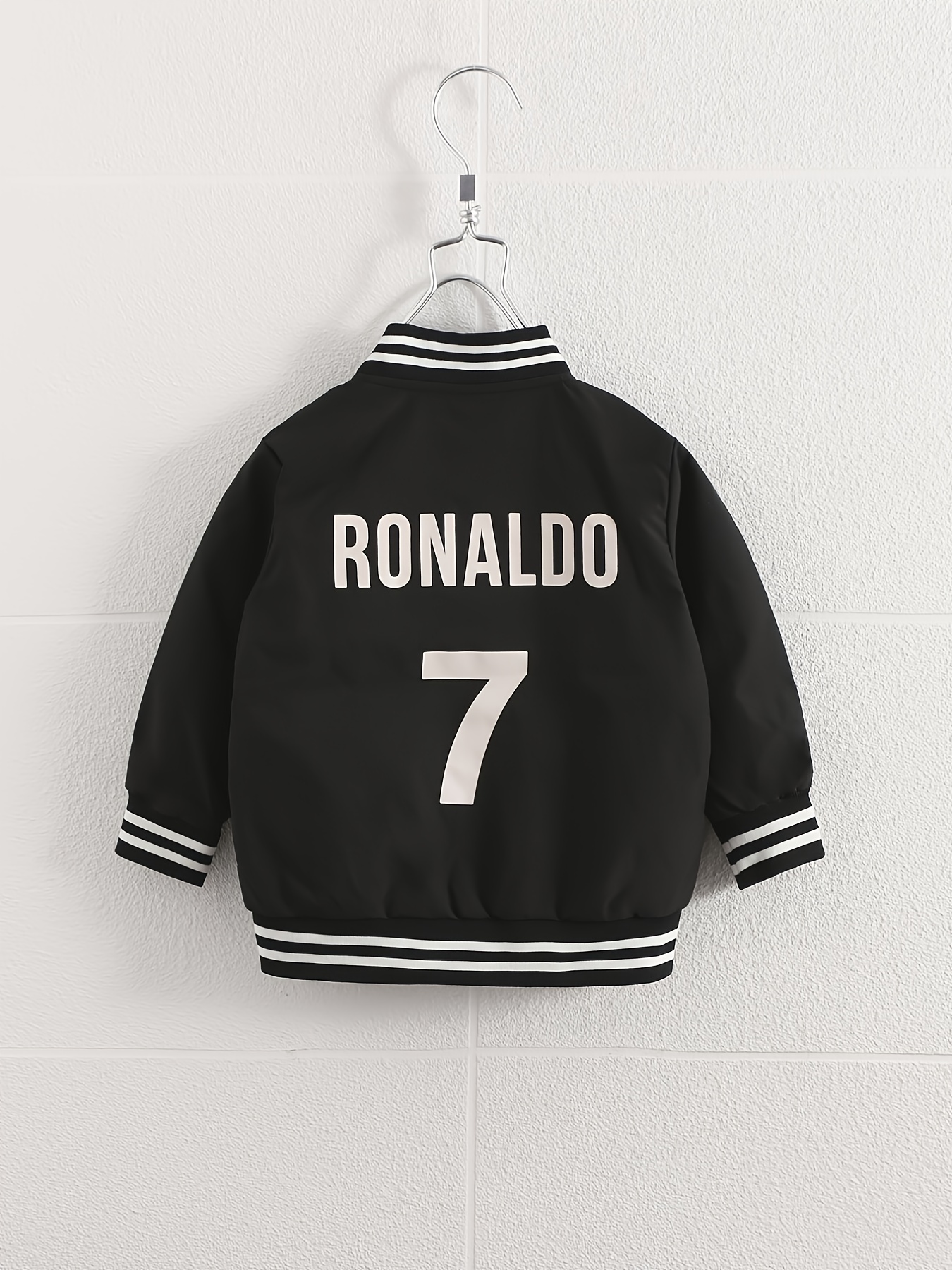 Boys Letter Number Print Striped Trim Baseball Jacket