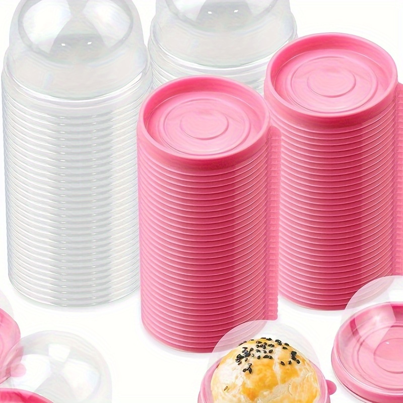 

50pcs Plastic Cupcake Carriers With Clear Lid - Disposable Mid- Mooncake Mold Boxes For Christmas, Halloween, Wedding, And Birthday - Kitchen Organizers And Storage Accessories (pink)