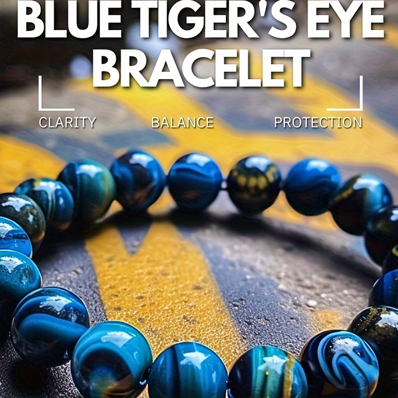 

Blue Tiger's Eye Bracelet, 1pc, Elegant Boho-chic Style, Multi-color Beads, Clarity Balance Protection, Various Sizes For All Ages