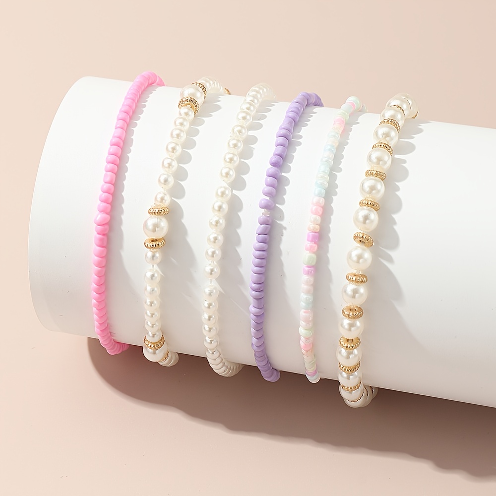 Conjunto 6 Pulseras Decoradas Perlas Falsas Niñas Decoración - Temu