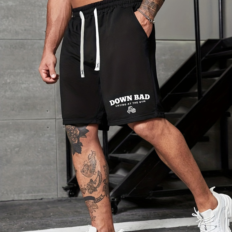 

Down Bad Print Men's Breathable Quick Drying Drawstring Pants, Loose Casual Comfy Shorts For Spring Summer Outdoor Fitness Beach Holiday Daily Wear