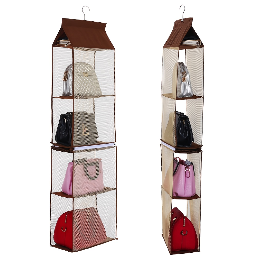 Clear Closet Organizer For Handbag & Tote Bag, Detachable Hanging Handbag  Purse Organizer For Closet And Wardrobe With 4 Large Heavy-duty Mesh  Shelves Handbag Storage Bag, Detachable Design Closet Purse Storage Bag ( /