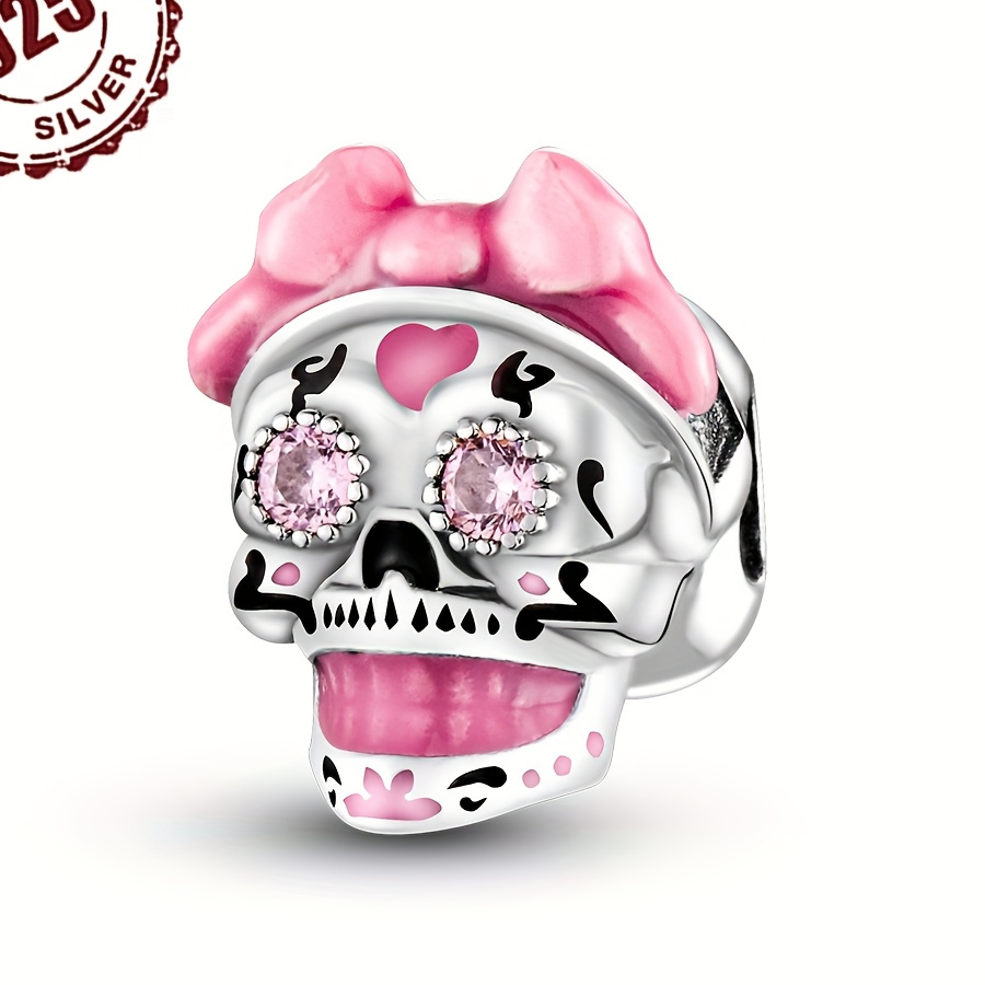 

925 Sterling Silver Charm For Bracelet Necklace Dangle Charms Pink Skull Beads Pendants Diy Jewelry Gift For Women Girls