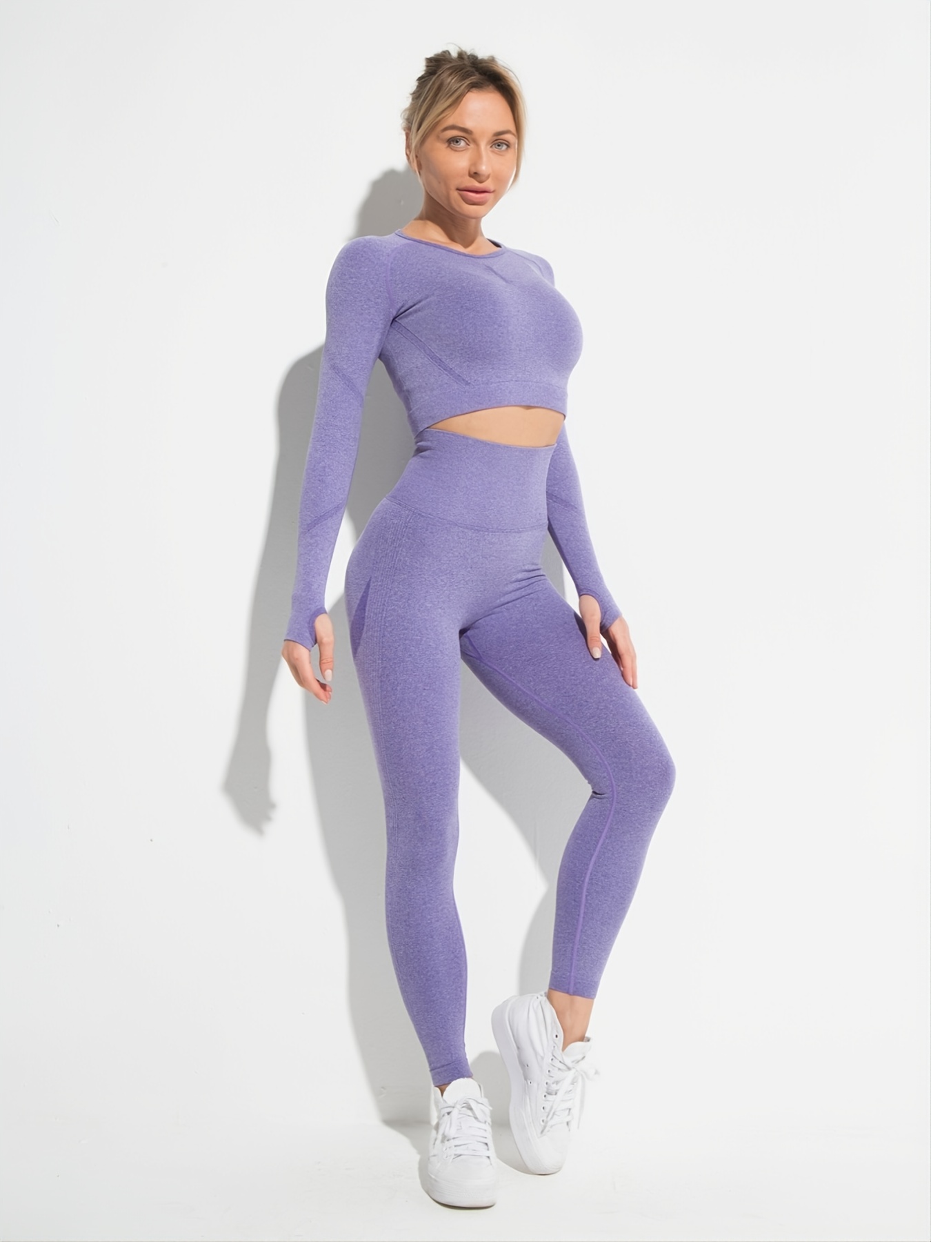 Women's Seamless Long Sleeve Crop Sports Top High Waist - Temu