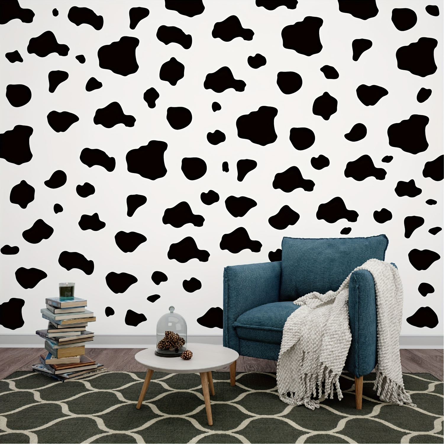 

56pcs/2 Sheets New Hot Black And White Cow Spotted Pvc Waterproof Sticker Handbook Computer Decorative Sticker Brighten Up Your Child's Room With Geometric Cow Wall Sticker Paper