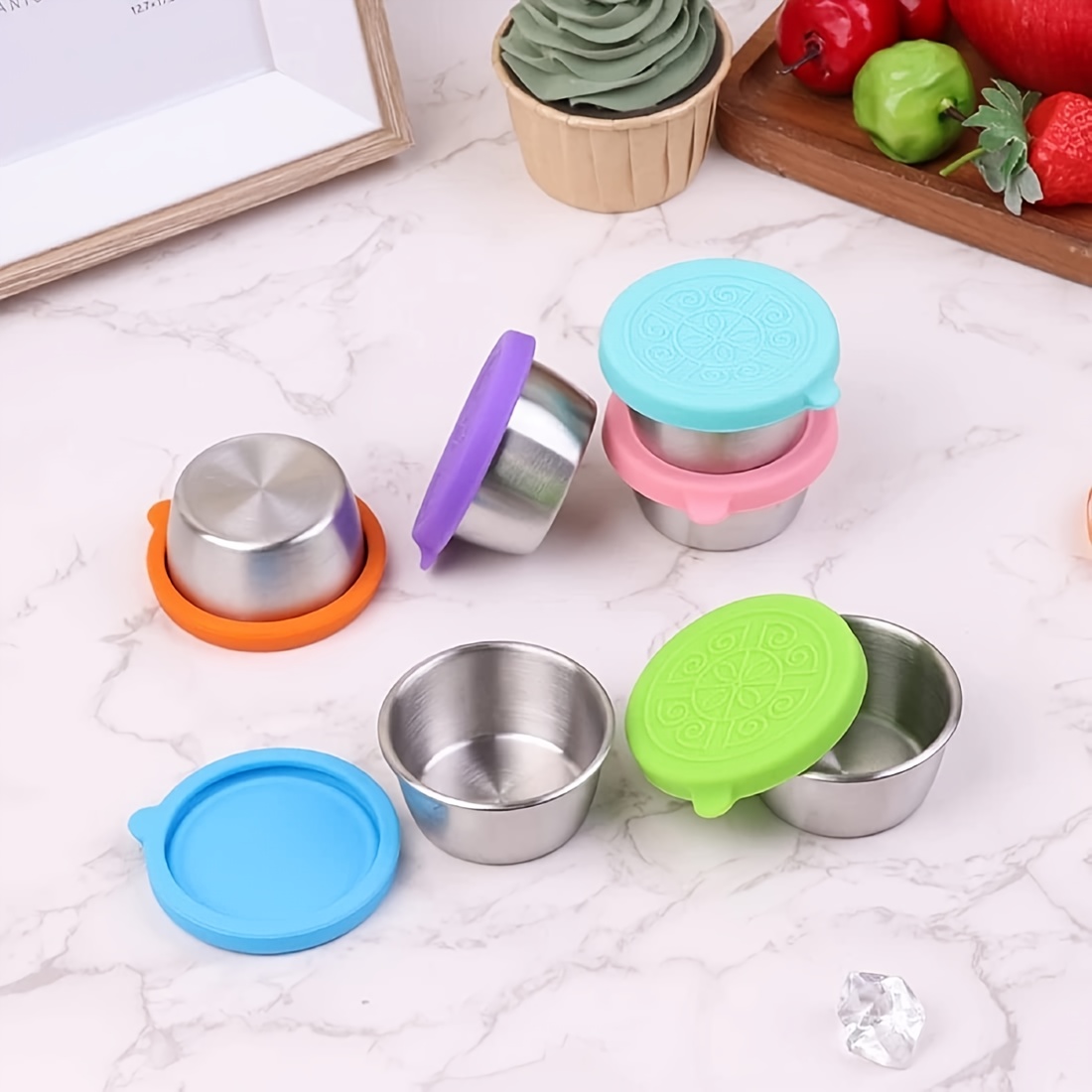 1pc Steel Dressing Container Reusable Sauce Cups Seasoning Box