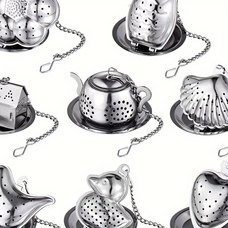 

2pcs/set Creative Stainless Steel Tea Infuser With Tray, Teapot Owl Duck Heart Shell Shaped Strainer, Spice Filter, Herbal Filter Teaware Accessories, Kitchen Tools