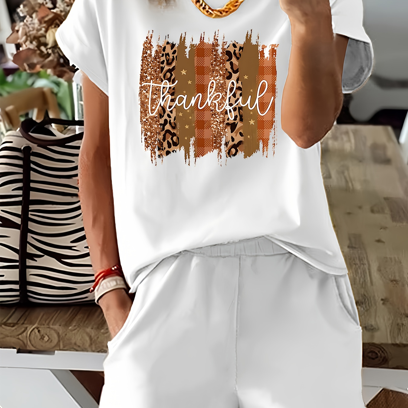 

Letter Print 2 Piece Set, Short Sleeve T-shirt & Shorts, Women's Clothing