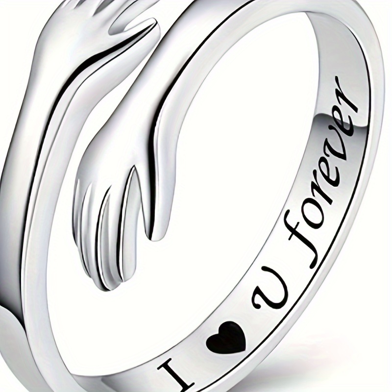 

Adjustable Hug Ring For Women - Exquisite Fashion Alloy With Engraved Phrases, Over 15 Years Old, No Plating, White - Grace Theme Jewelry Birthday Gift For Daughter (1pc)