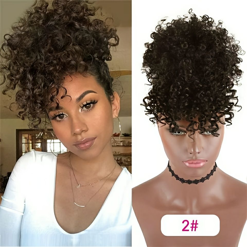Curly Short Ponytail Extension With Bangs 5 Color Options Women's Wigs -  Beauty & Personal Care - Temu