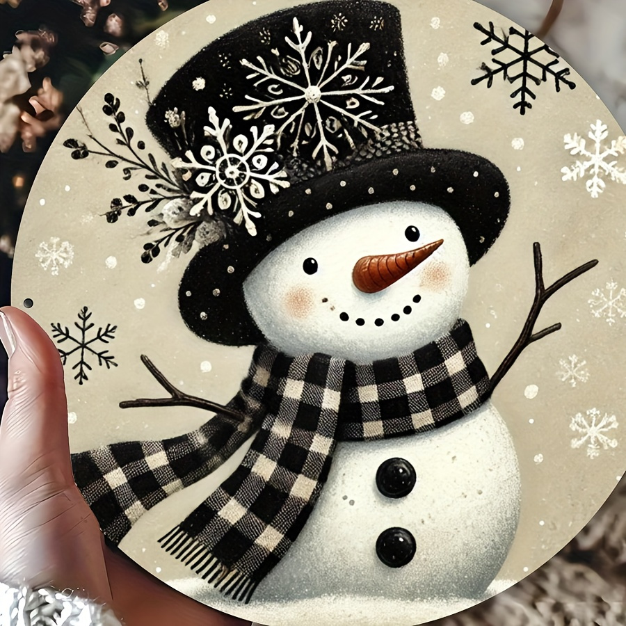 

[top-] Christmas Snowman 7.8" Round Metal - , & -, For , , Or Decor