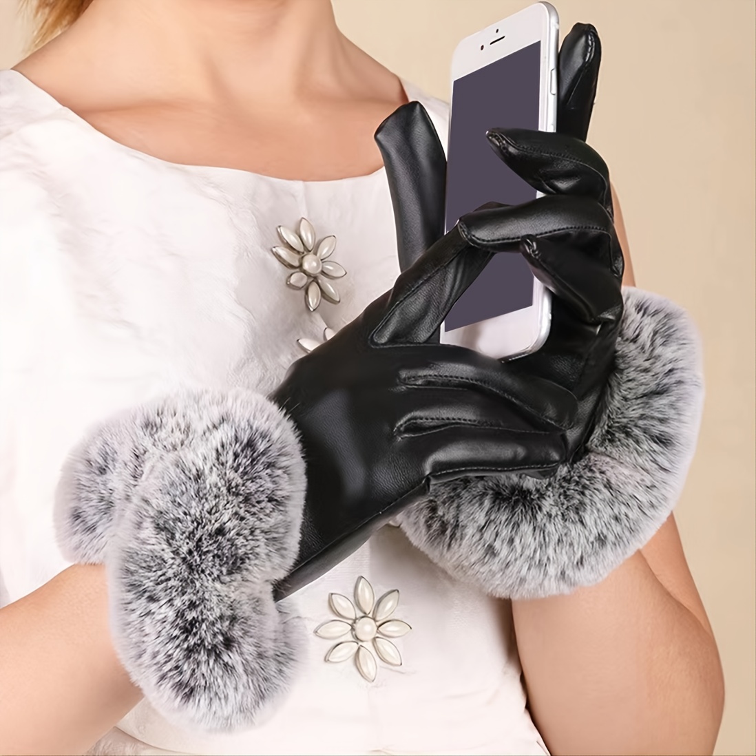 Asudaro Calentadores de pelo para mujeres y niñas, para otoño e invierno,  guantes de piel sintética, guantes de piel sintética : : Moda