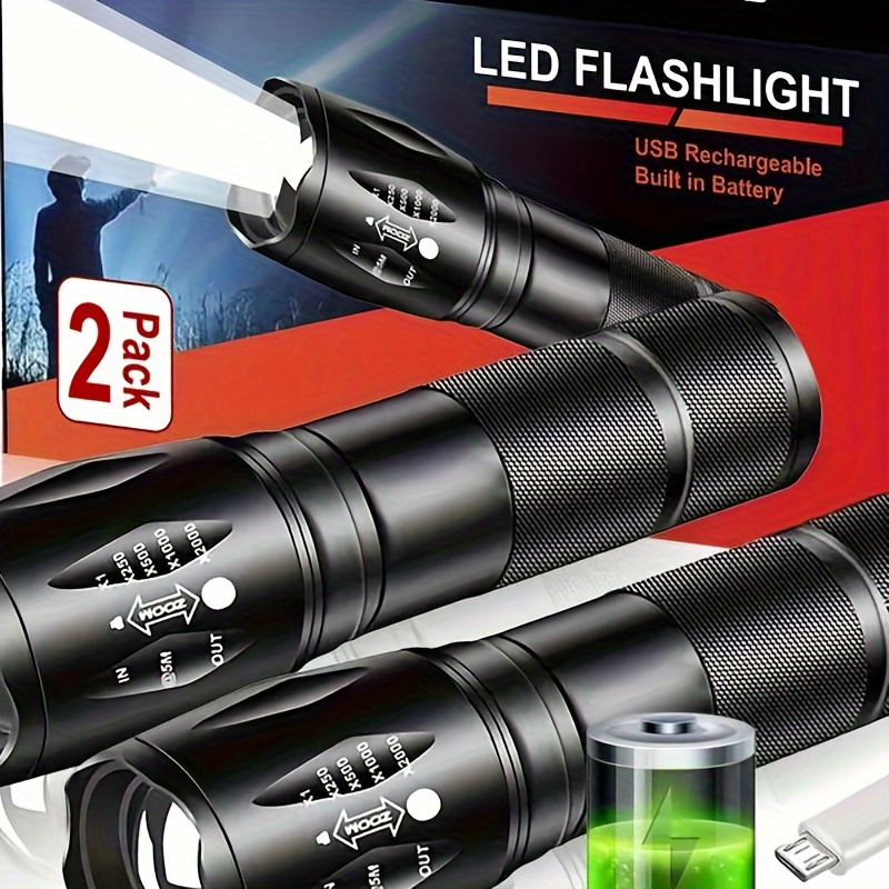 

Rechargeable Led Flashlight - Portable, Zoomable Tactical Torch With Usb Charging For Camping, Fishing, Hunting & Hiking - Ideal Gift For Christmas, Halloween, Father's Day