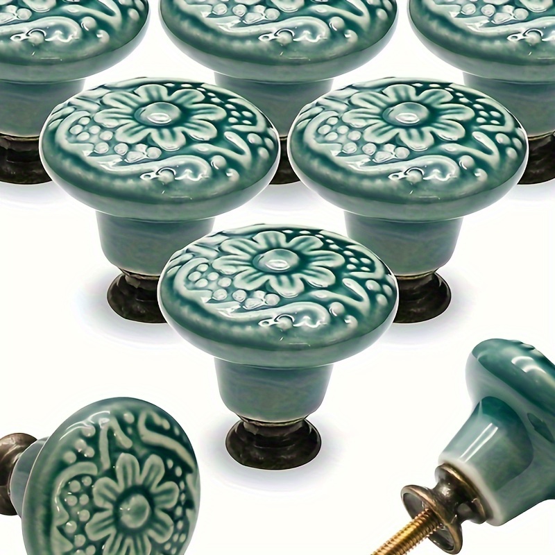 

12pcs Ceramic Cabinet Knobs, Green , Drawer & Door Pulls With Mounting Screws, Industrial Hardware For Dresser & Cupboard