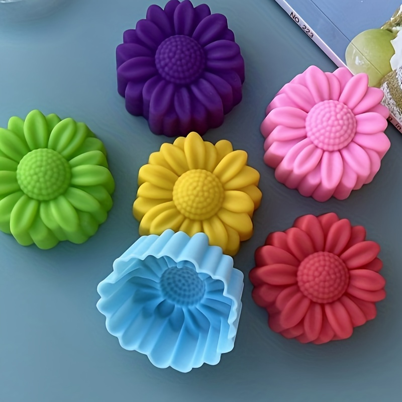 

6pcs, 3d Daisy Silicone Molds For Cupcakes, Candles & Crafts, Durable, Food-grade Silicone Cake Decor Molds, Perfect For Holiday Diy Baking & Party Decorations