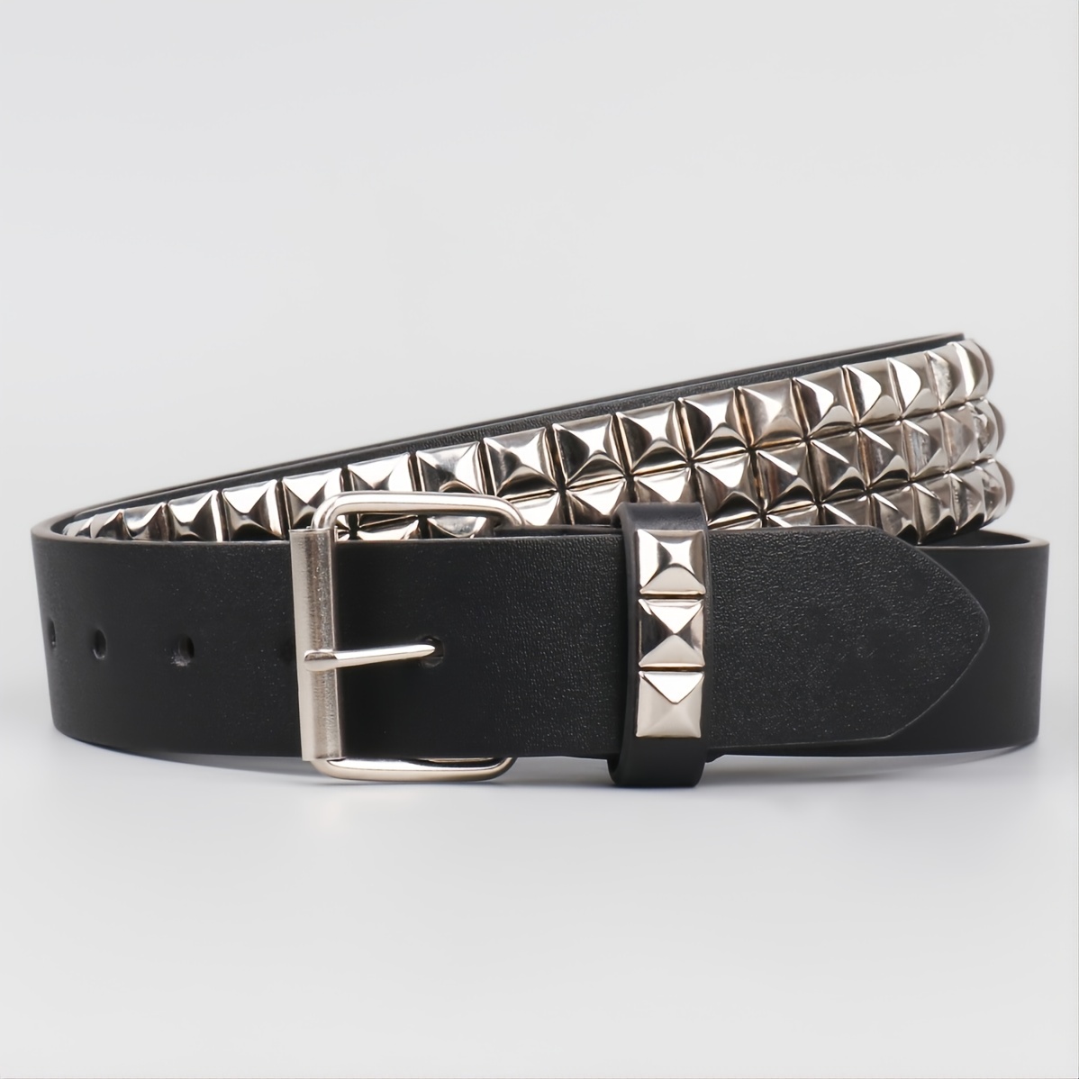 Cinturón de doble ojal para mujer – Cinturones punk de piel sintética con  cadena desmontable con cadena punk-rock de doble punta, cinturón de cuero