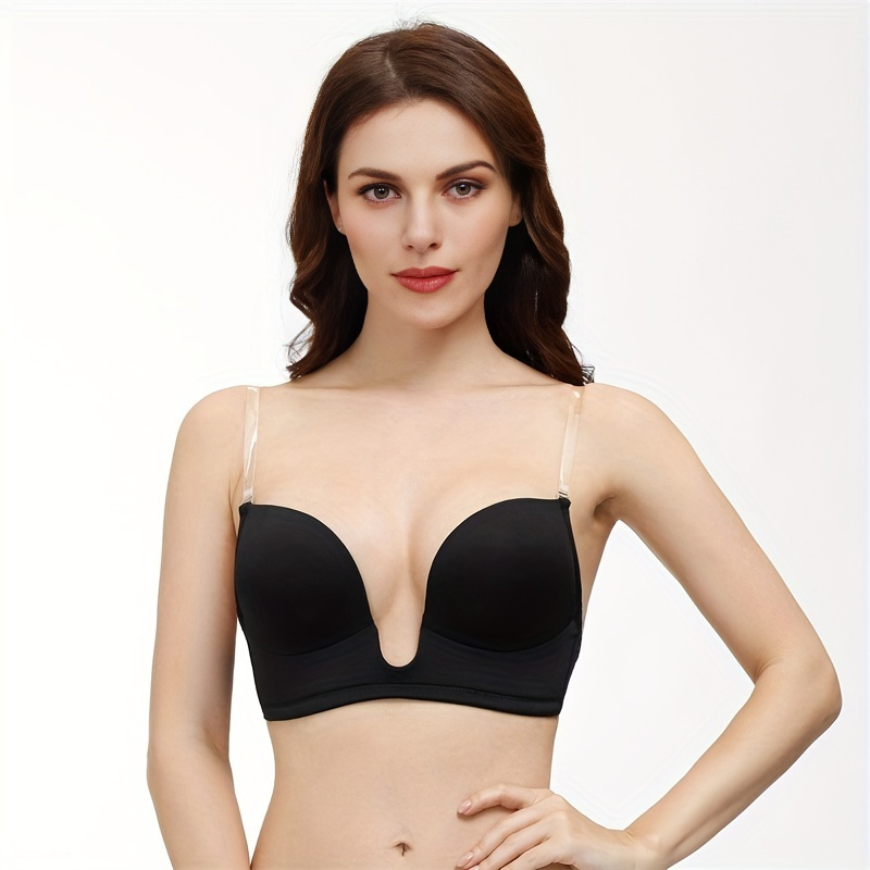 Simple Solid Plunge Bra Comfy Breathable Removable - Temu