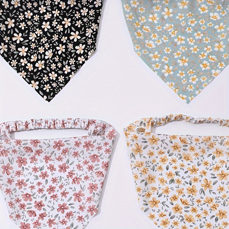 

4pcs Floral Print Kerchief Boho Flower Pattern Hair Bandanas Headband Triangle Hair Scarves Accessories