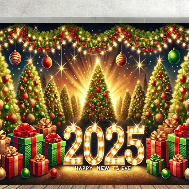 

1pc 2025 New 's Eve Polyester Backdrop, 7x5ft Multipurpose For Christmas Tree , Table, , - No Needed