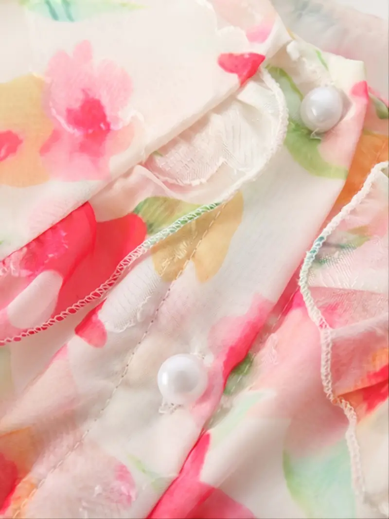 girls floral chiffon dress long sleeve doll collar princess dress details 3