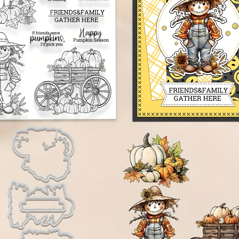 

Autumn Days Harvest Pumpkins Cutting Dies Clear Stamp Set Diy Scrapbooking Supplies Knife Mold Metal Dies Silicone Stamp For Cards Albums Crafts Decor