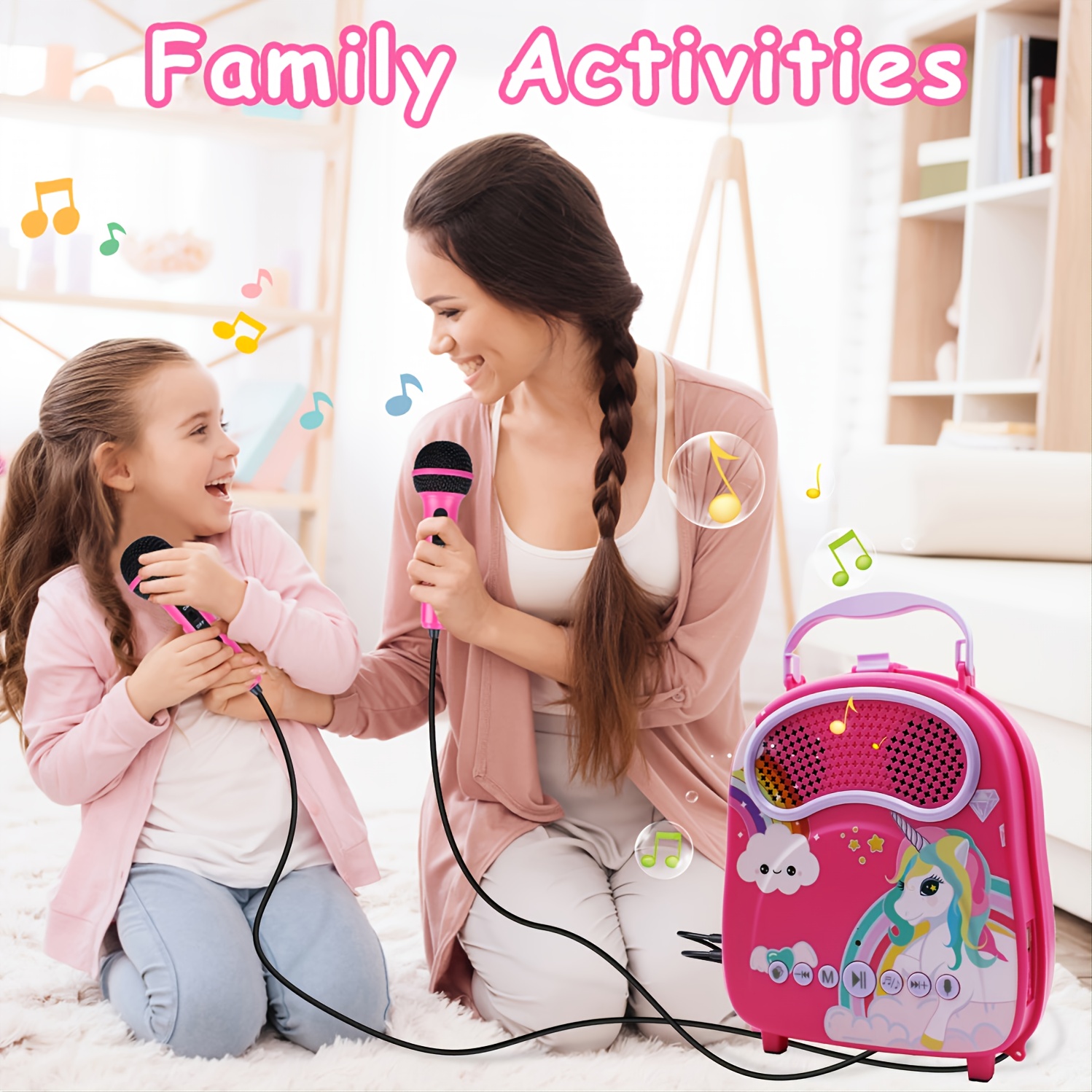 Unicorn Karaoke Singing Machine Speaker Pink With 2 Microphones For Kids  And Toddlers