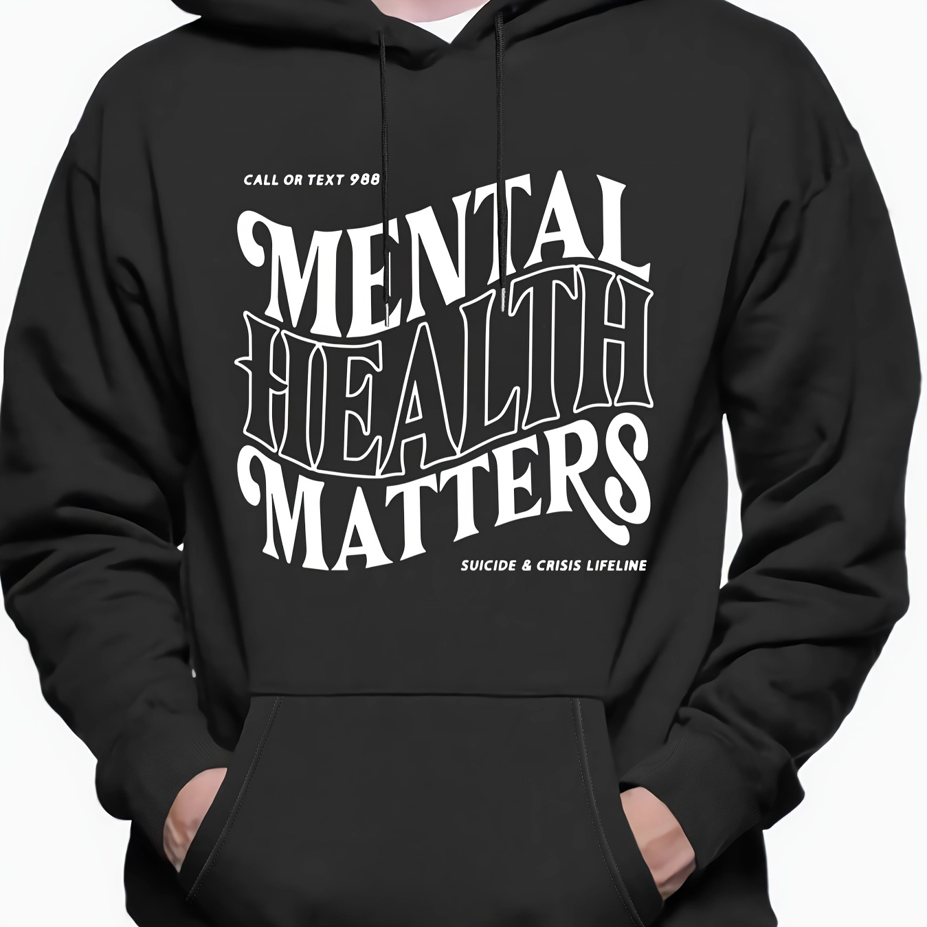 

Mental Health Matters Hooded Sweatshirt - Polyester 100% With Pocket Detail, Geometric Pattern, Slight Stretch Fabric, Casual Hoodie For 4 Seasons, Hiking & Leisure, Adult Regular Fit Knit