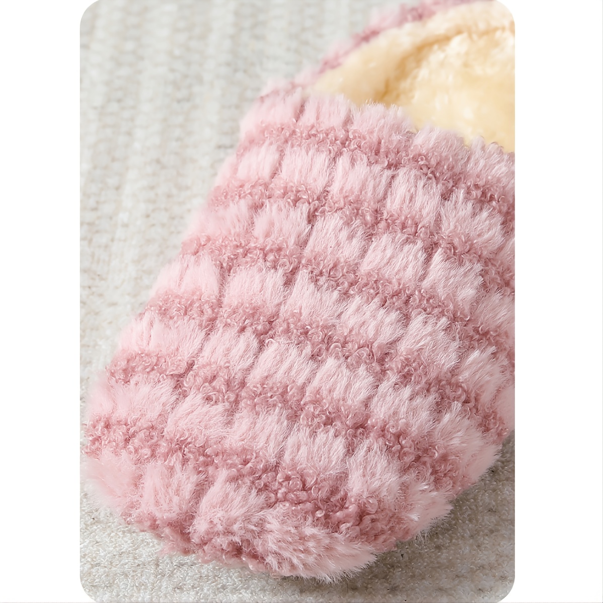Women's Plush Fluffy House Slippers - Soft Striped Slip-On Indoor Winter Slippers with Cozy Fabric Upper, Lining & Sole - Hand Washable Casual Home Footwear for Women, Striped Pattern Slipper, Comfortable Wear