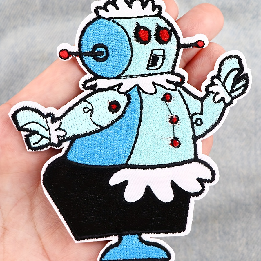 

1pc Cartoon Robot Embroidered Patch, Sky Blue Appliqué For Diy Clothing Decor, Fusible Iron-on/sew-on Badge