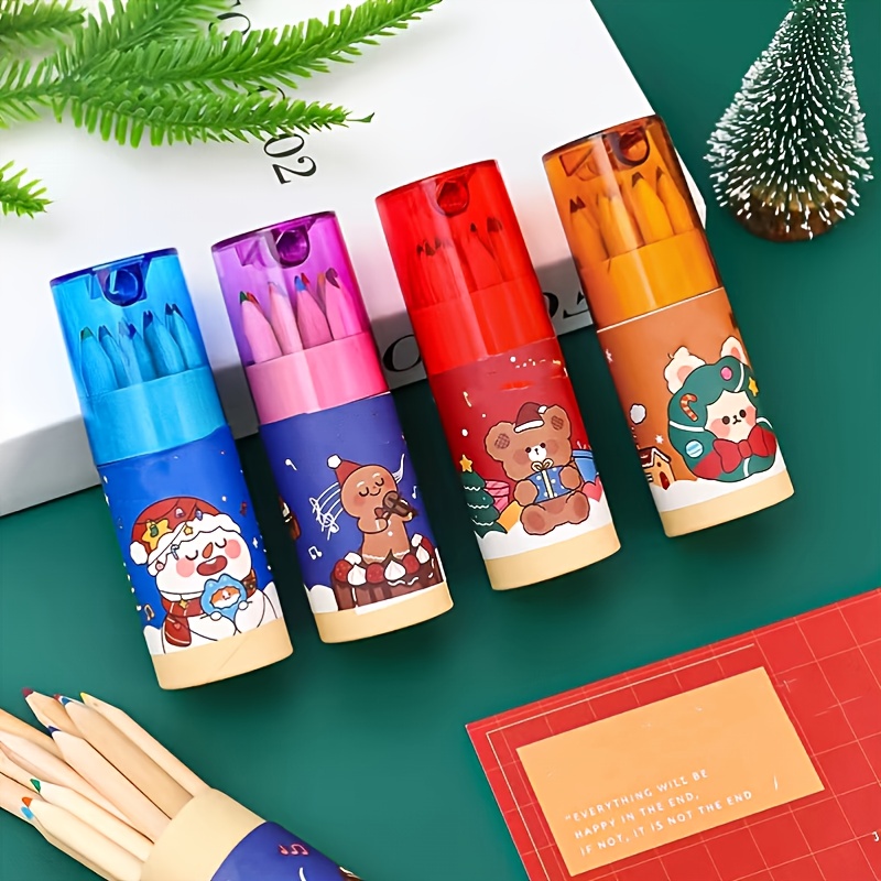 12 color Bucket Christmas Colored Pencil Set Cartoon Cute - Temu