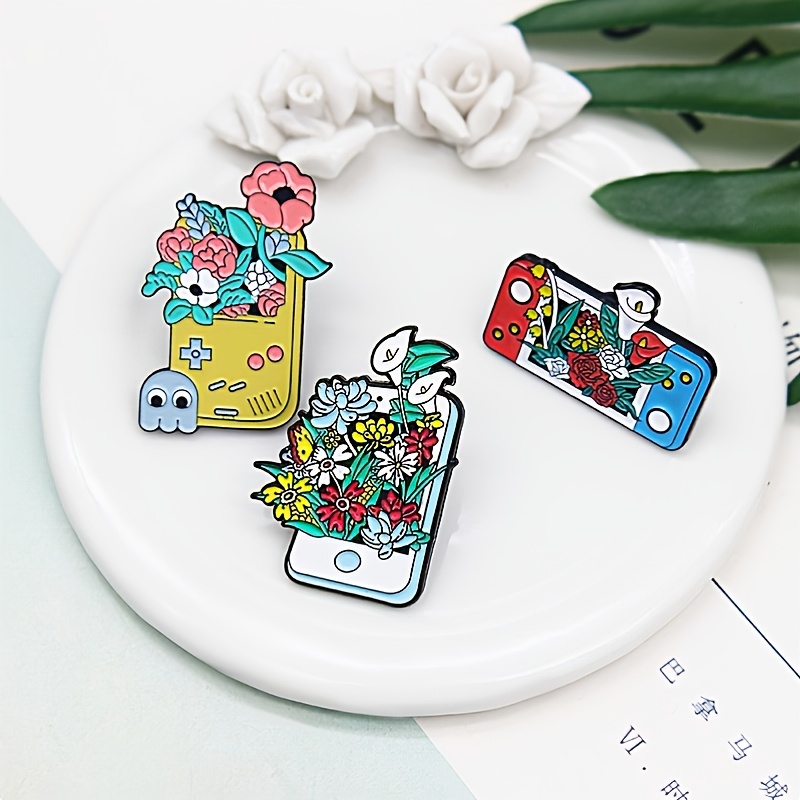 Cute Alloy Mobile Game Controller Flower Badge Pin For - Temu