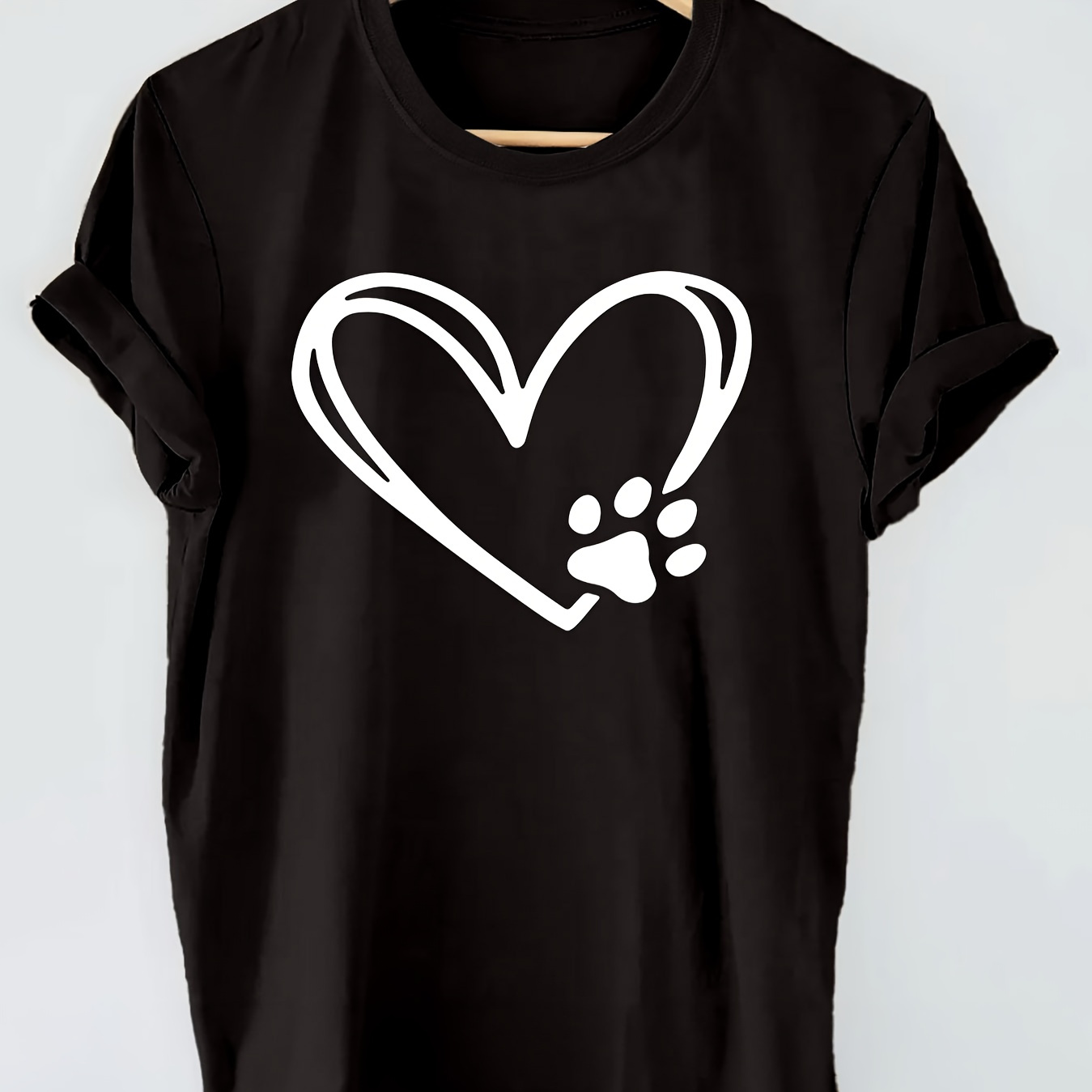 

Heart & Paw Graphic Print T-shirt, Short Sleeve Crew Neck Casual Top For Summer & Spring, Women's Clothing