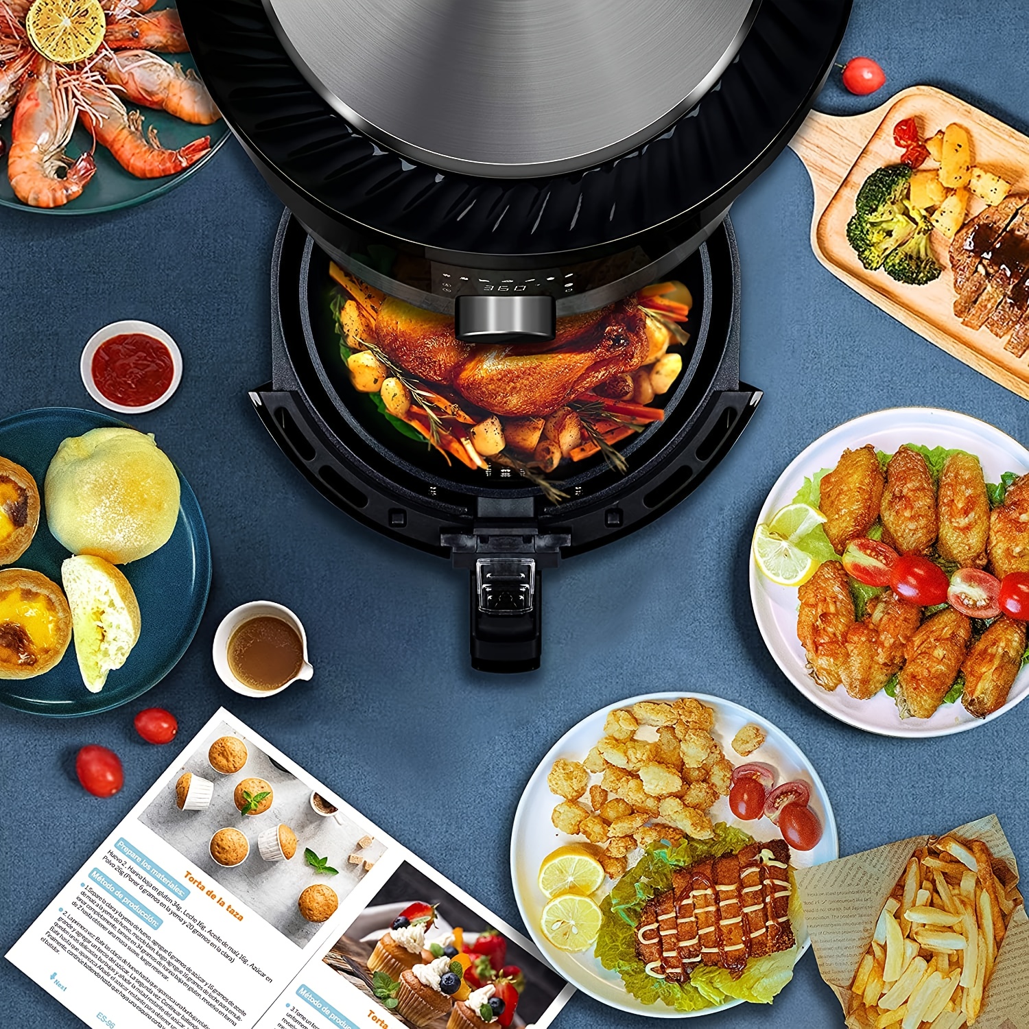 air fryer 3 6 quart family electric oilless hot air fryer oven with non stick basket and rack touch screen and knob 8 preset modes led display suitable for home party office 1350w details 8