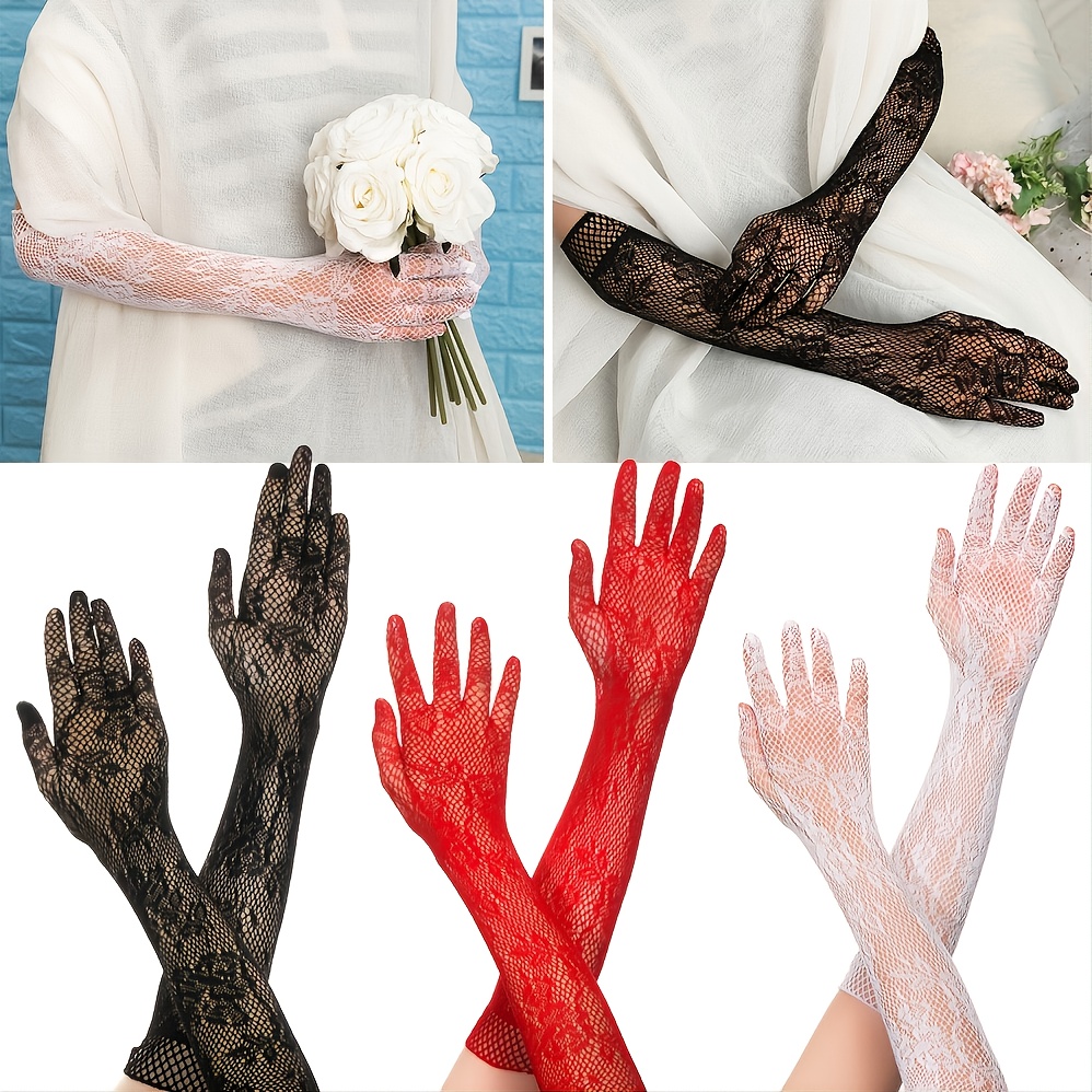 4 Pairs Women's Lace Gloves Fingerless Floral Lace Gloves Costume Wedding  Prom Gloves for Tea Party Cosplay