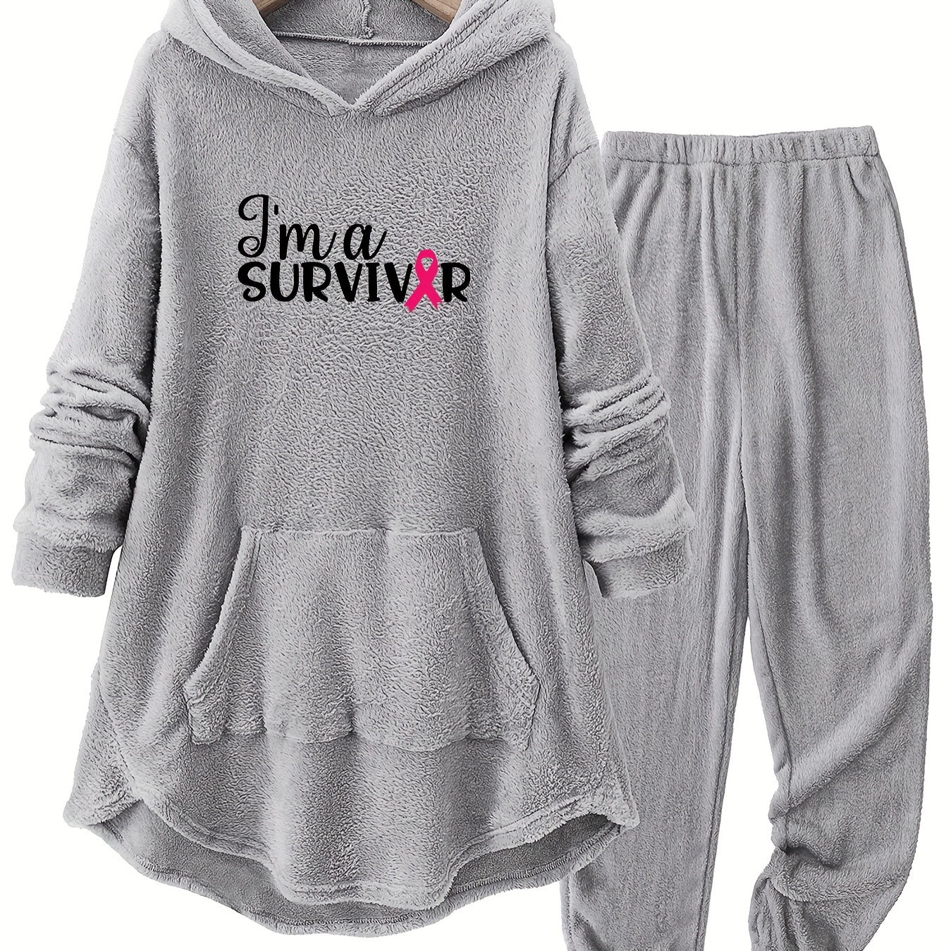 

Plus Size Casual Hooded Co-ords Set With Print, 100% Polyester Knit Fabric With Stretch, Regular Sleeve, Front Pocket Detail - Comfortable Lash Sets For Home &