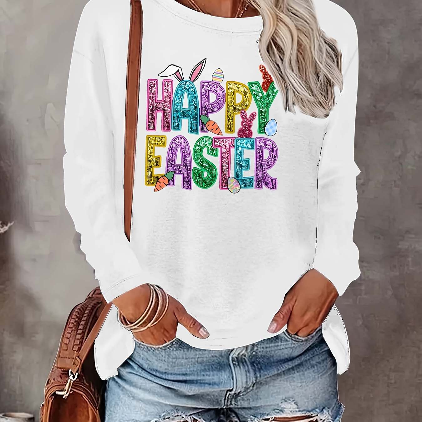 

Women's Long Sleeve T-shirt - Casual Crew Neck, Soft Polyester , Non-see-through, Wear