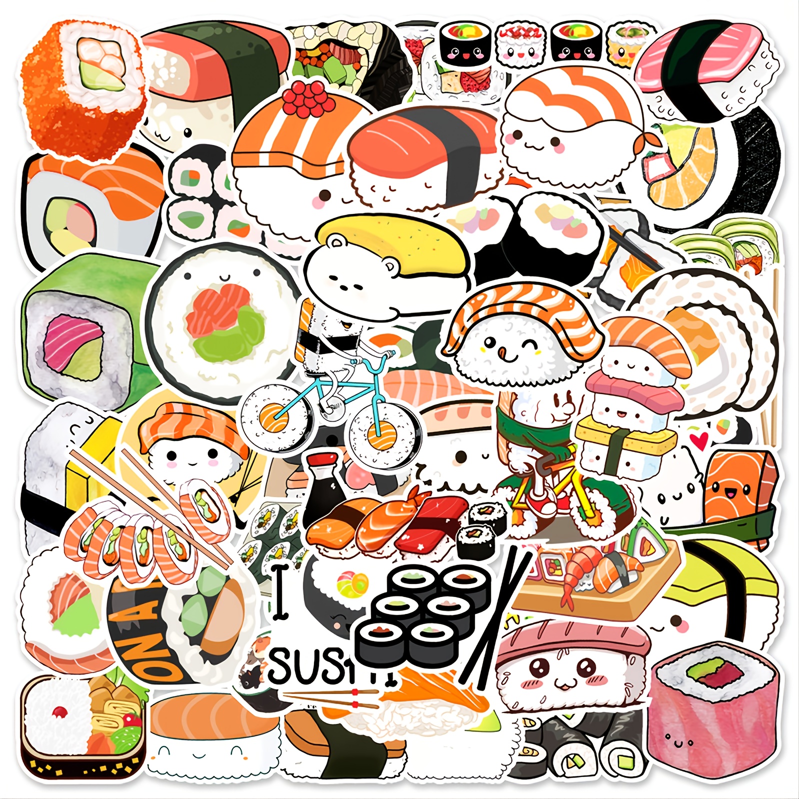 50pcs Cartoon Cute Sushi Stickers For Notebook - Temu