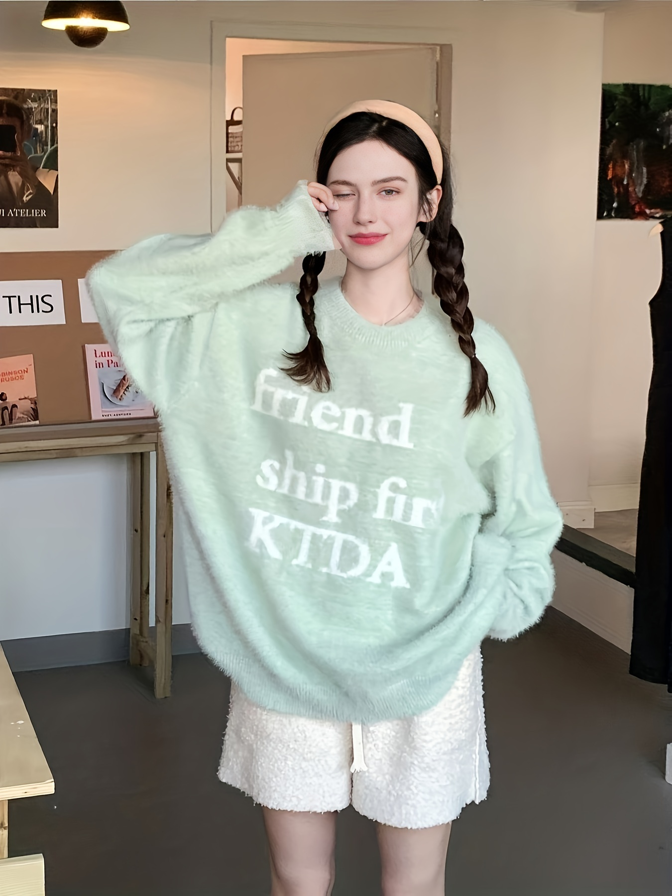 Letter Printed Knitted Sweater Casual Long Sleeve Sweater - Temu Canada