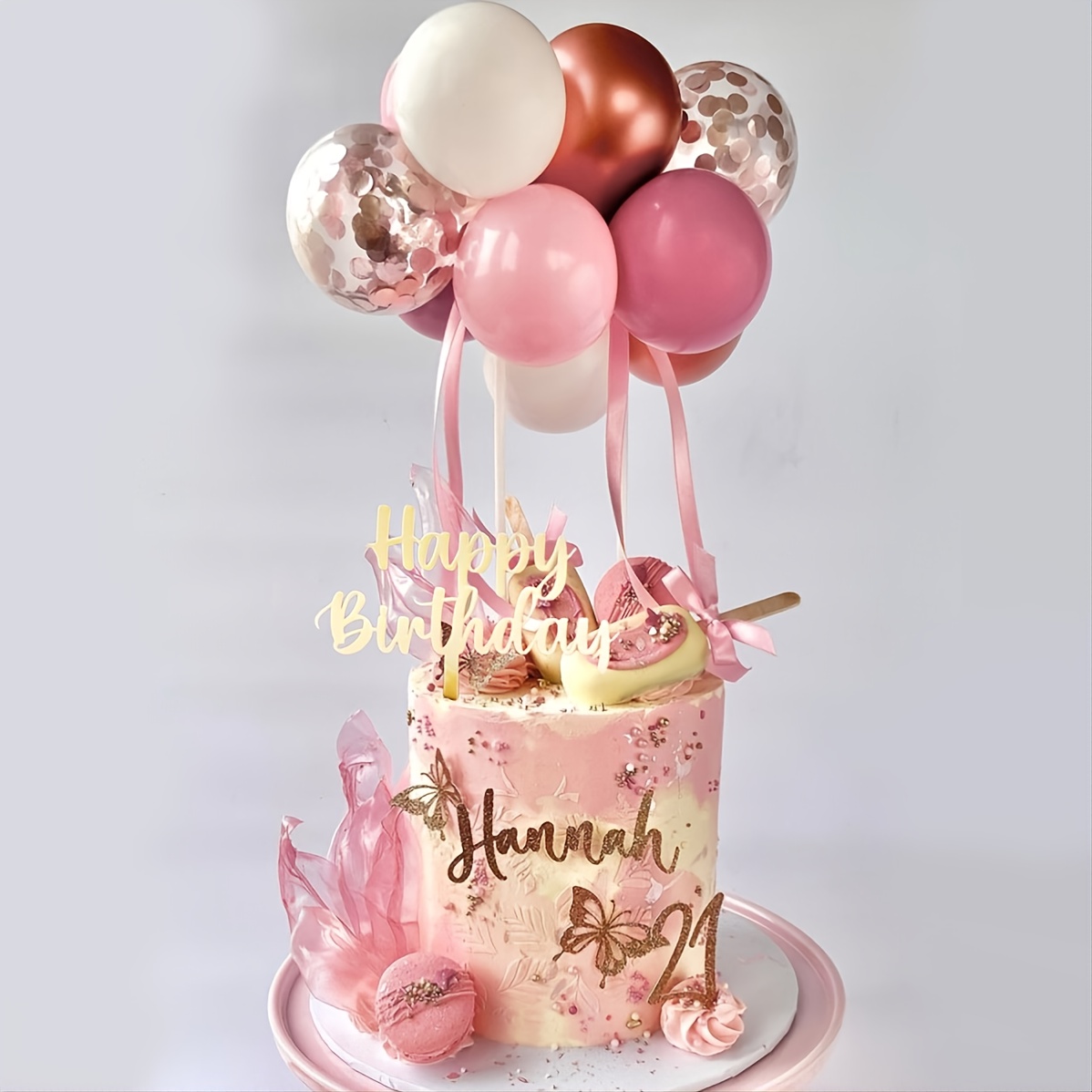 13pcs Pink Latex Balloon Birthday Cake Insert Scene Decor Holiday Accessory Birthday Party Supplies