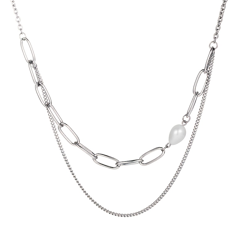 Men's Stainless Steel Double Layer Necklace - Temu