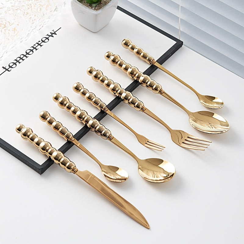 Pearl Ceramic Handle Knife Fork And Spoon Set Light Luxury - Temu