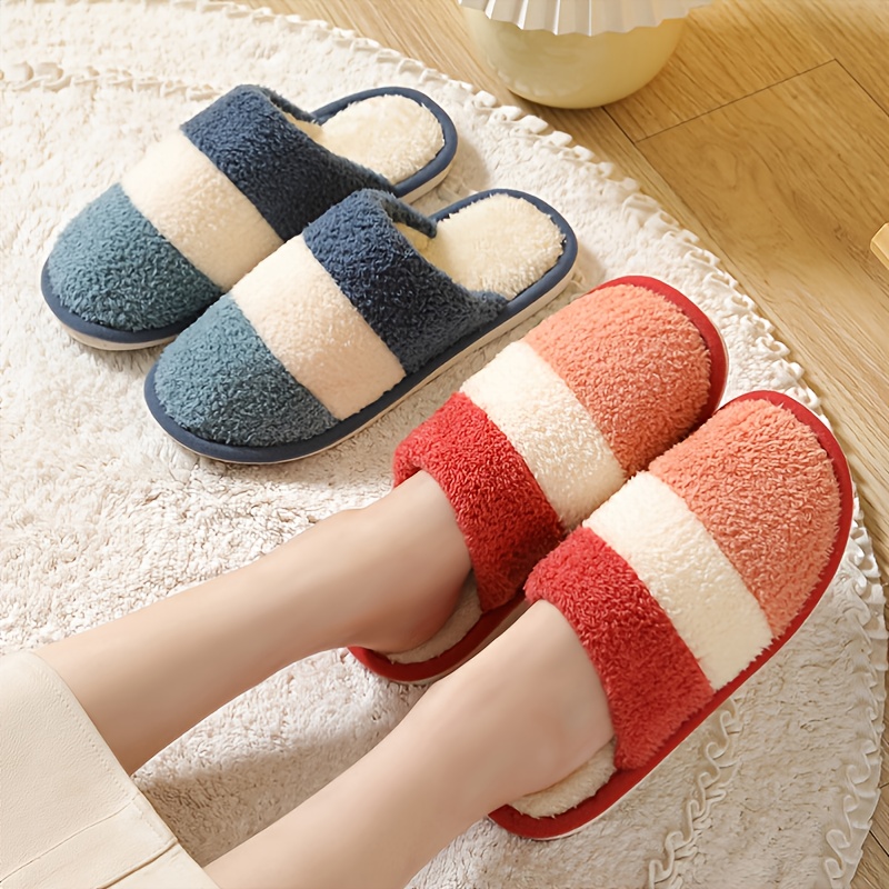 Women s Colorblock Plush Indoor Slippers Soft Warm Fleece Temu