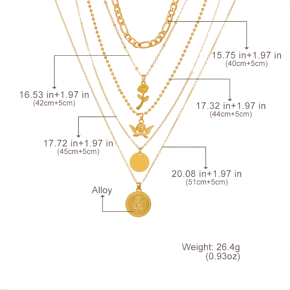 Multilayer Rose Disc Angel Pendant Necklace