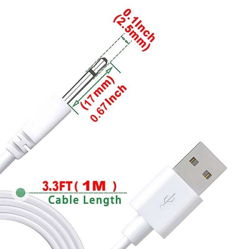 Replacement DC Charging Cable USB Charger Cord - 2.5mm (2 Pack) 
