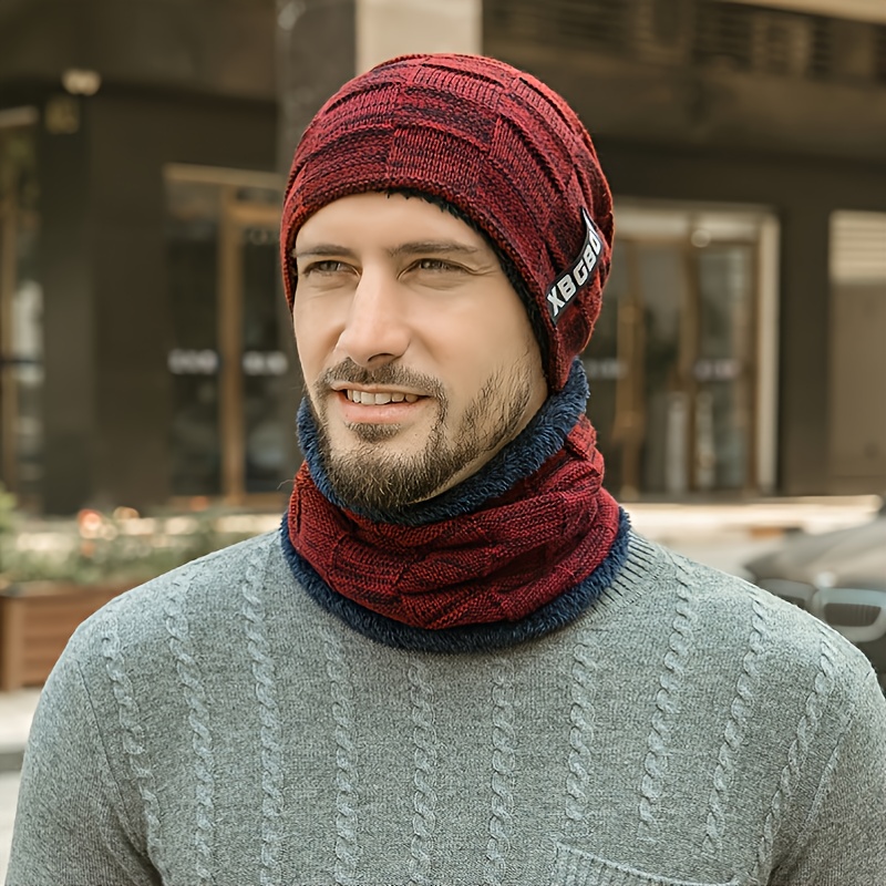 Bonnet écharpe d'hiver pour homme en polaire tricotée coupe-vent